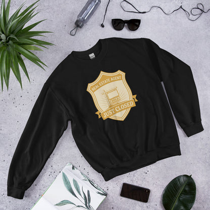 Just Closed real estate agent crewneck sweatshirt — Black, front-right