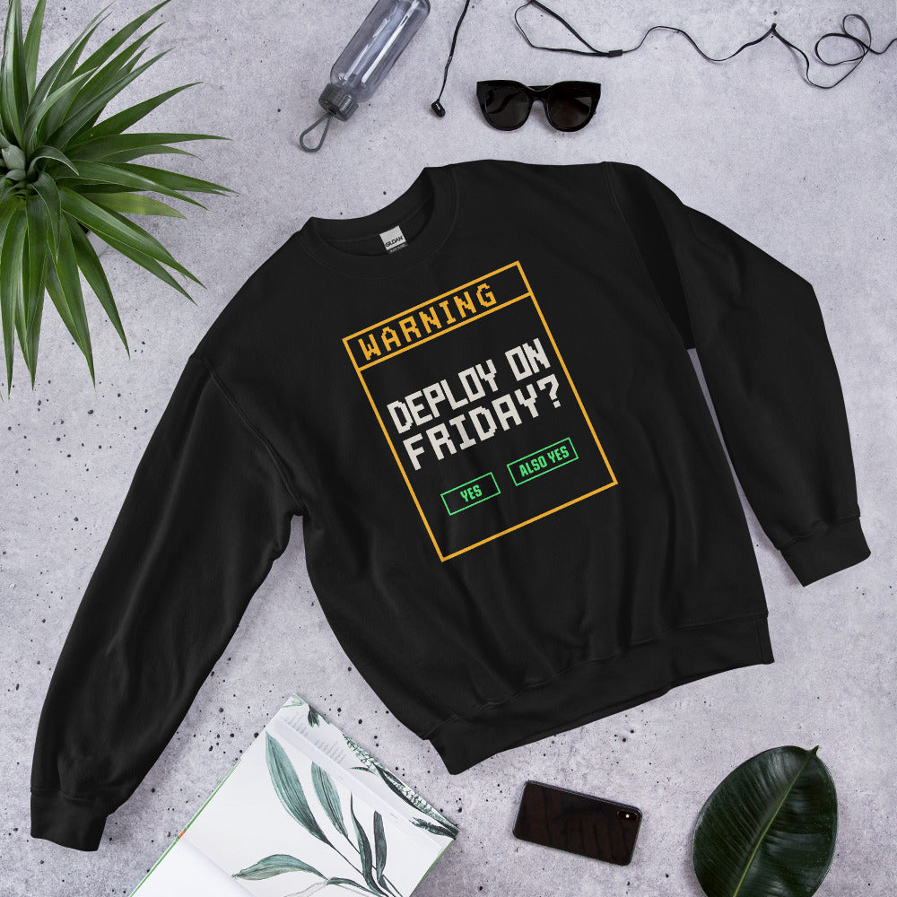 Deploy On Friday programmer crewneck — Black, front-right