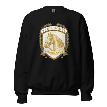 Barn Hours Riding Club vintage equestrian stable crest crewneck sweatshirt — Black, front