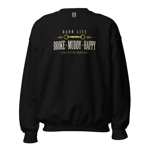 Vintage Horse Sweatshirt, Funny Equestrian Gift, Barn Life Crewneck - Broke Muddy Happy Sweatshirt