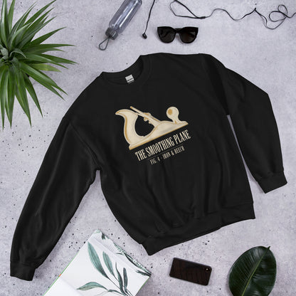 Fig. 4 The Smoothing Plane woodworking crewneck sweatshirt — Black, front-right