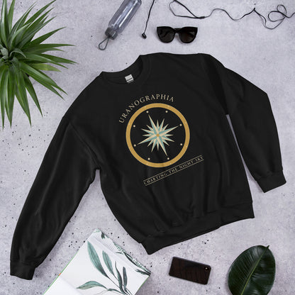 Uranographia vintage celestial chart astronomy crewneck sweatshirt — Black, front-right