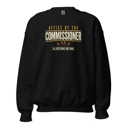 Office of the Commissioner fantasy football draft crewneck sweatshirt — Black, front