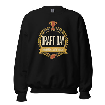Draft Day Almanac vintage fantasy football champion crewneck sweatshirt — Black, front