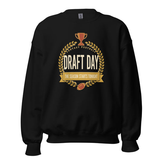 Draft Day Almanac vintage fantasy football champion crewneck sweatshirt — Black, front