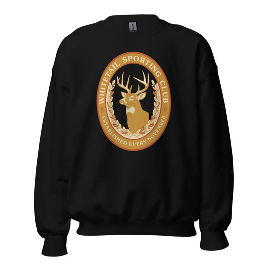 Whitetail Sporting Club vintage deer hunting crewneck sweatshirt — Black, front