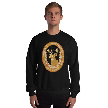 Whitetail Sporting Club vintage deer hunting crewneck sweatshirt — Black, on model