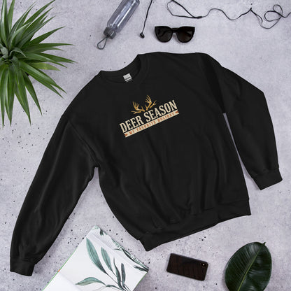 Deer Season My Favorite Holiday deer hunting crewneck sweatshirt — Black, front-right