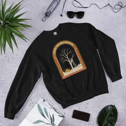 One More Hour funny deer hunting crewneck — Black, front-right