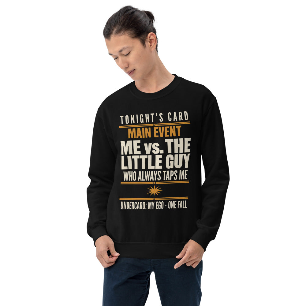 Tonight's Card funny Brazilian jiu jitsu crewneck sweatshirt — Black, on model