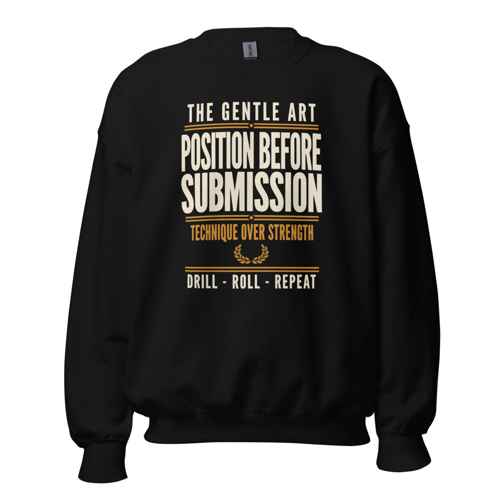 Position Before Submission Brazilian jiu jitsu sweatshirt — Black, front