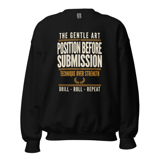 Position Before Submission Brazilian jiu jitsu sweatshirt — Black, front