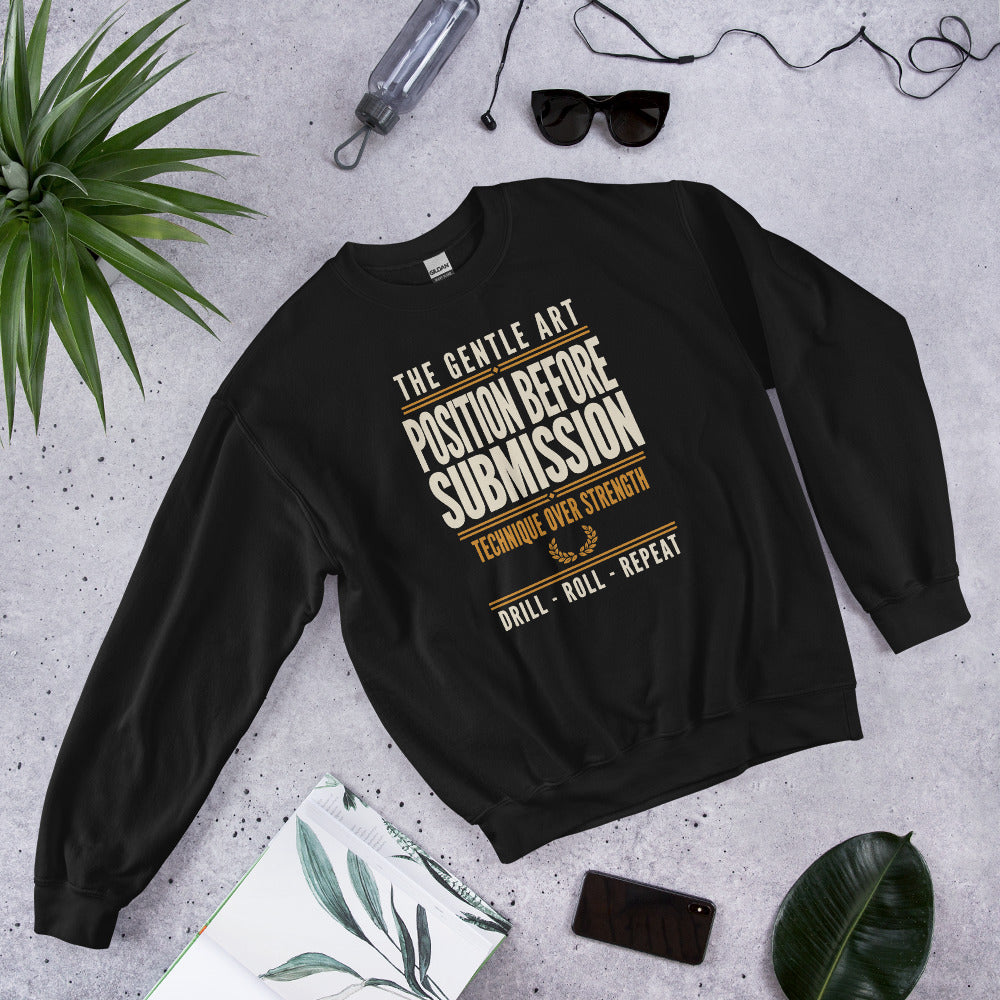 Position Before Submission Brazilian jiu jitsu sweatshirt — Black, front-right