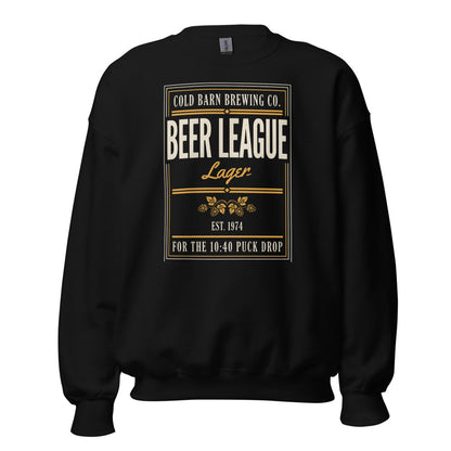 Beer League Cold Barn Brewing lager crewneck sweatshirt — Black, front