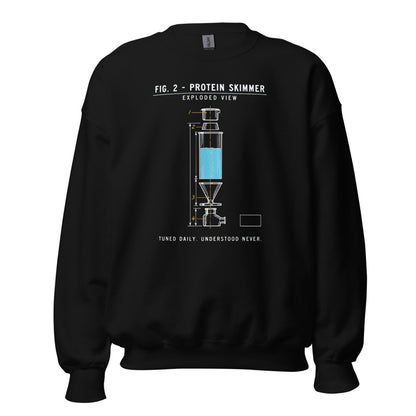 Protein Skimmer Exploded View reef tank saltwater aquarium crewneck sweatshirt — Black, front