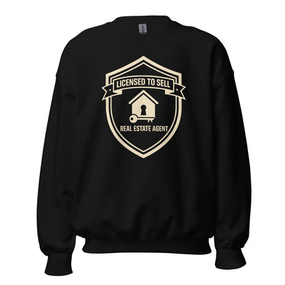 Licensed to Sell real estate agent crewneck sweatshirt — Black, front