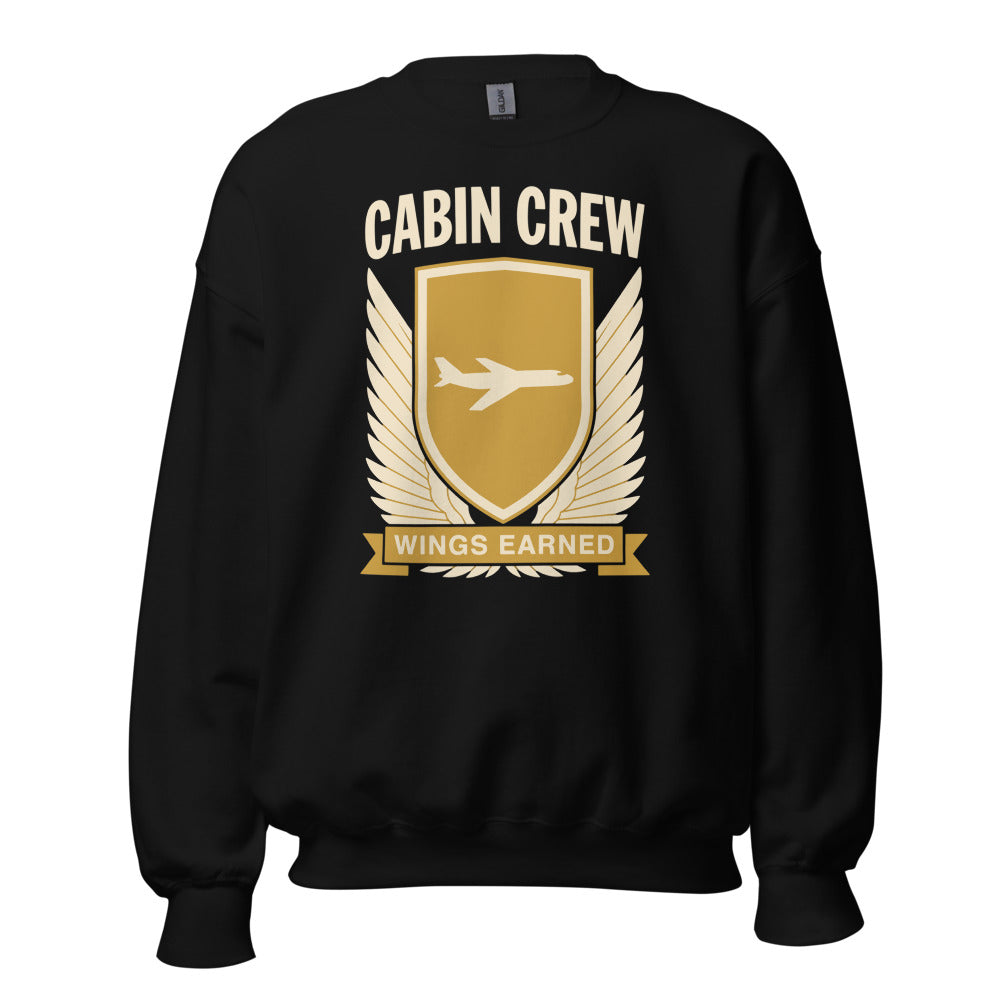 Wings Earned flight attendant crewneck sweatshirt — Black, front