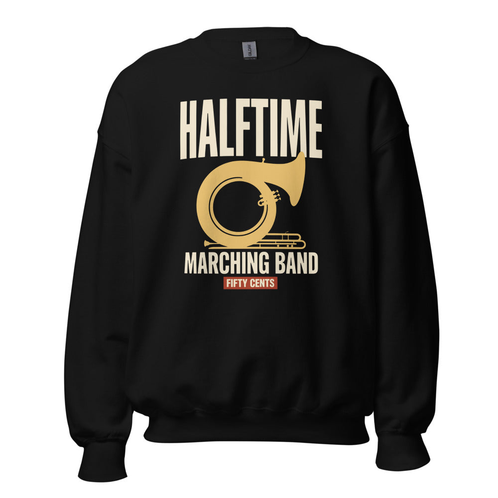 Official Halftime vintage marching band crewneck sweatshirt — Black, front