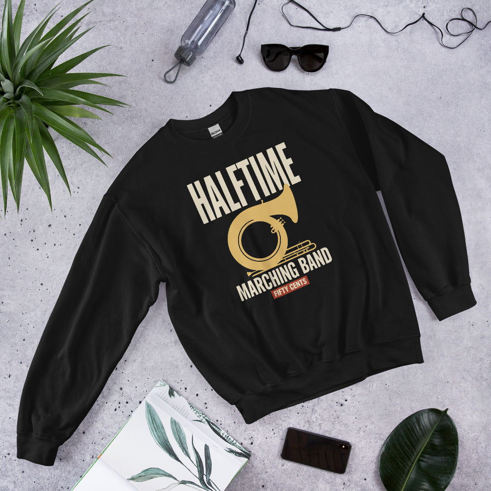 Official Halftime vintage marching band crewneck sweatshirt — Black, flat lay