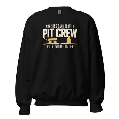 Pit Crew marching band booster crewneck sweatshirt — Black, front