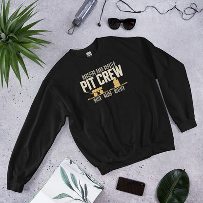 Pit Crew marching band booster crewneck sweatshirt — Black, flat lay