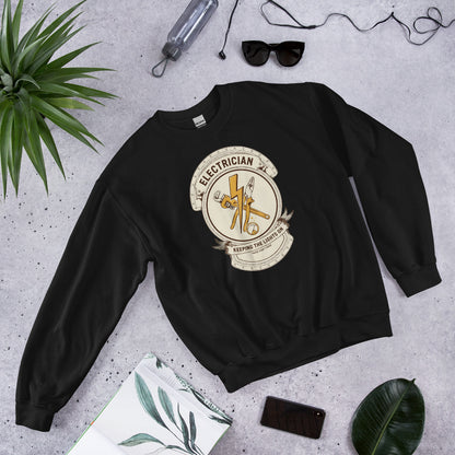 Electrician Journeyman trade crest crewneck — Black, flat lay