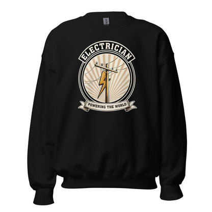 Powering The World electrician emblem crewneck — Black, front