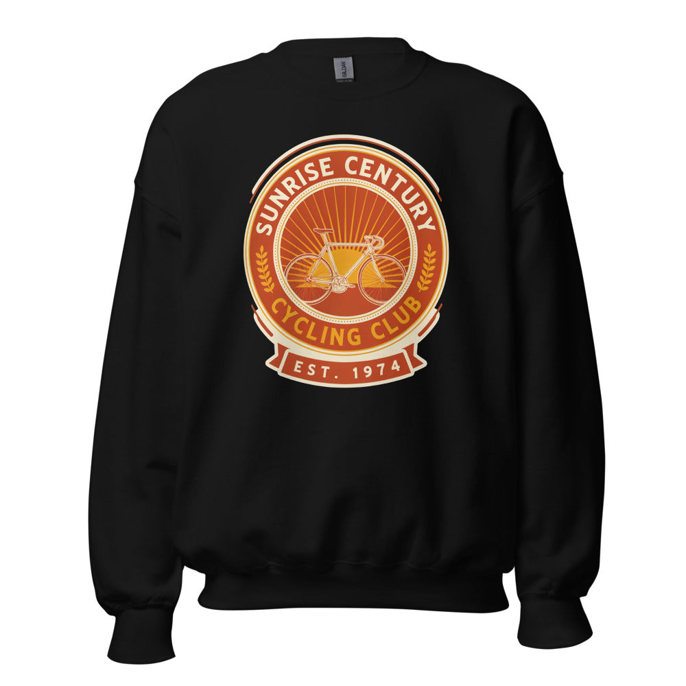 Sunrise Century C.C. retro cycling club badge crewneck — Black, front