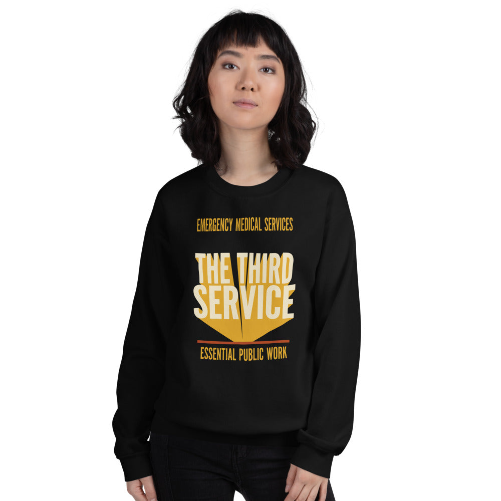 The Third Service EMS crewneck sweatshirt — Black, on model