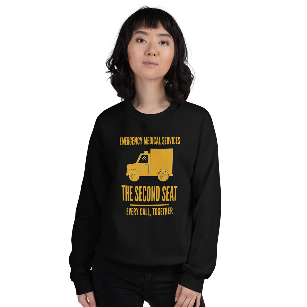 The Second Seat EMS paramedic crewneck — Black, on model