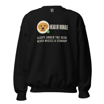 Head of Morale dog profile card crewneck sweatshirt — Black, front