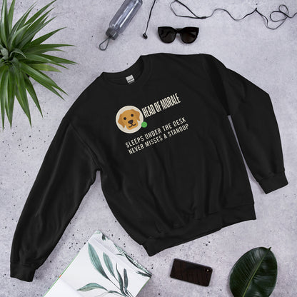 Head of Morale dog profile card crewneck sweatshirt — Black, flat lay