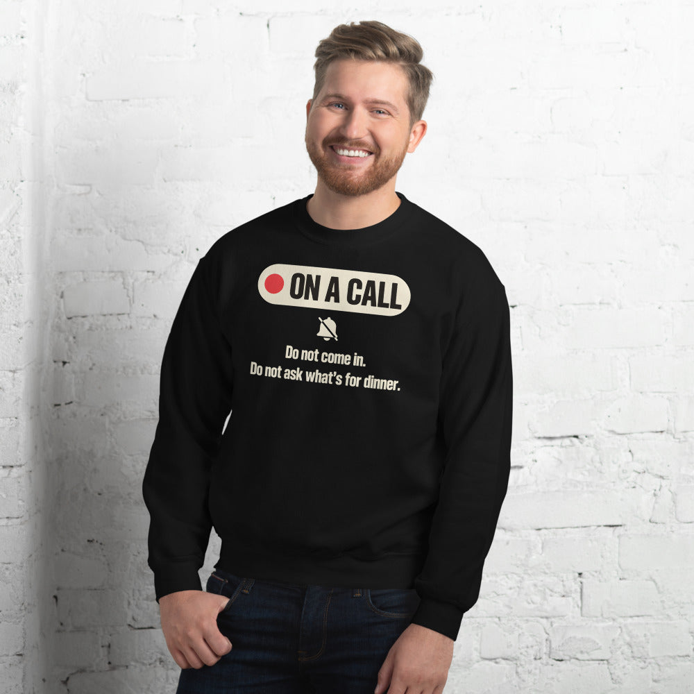On A Call do not disturb status crewneck sweatshirt — Black, on model