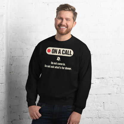 On A Call do not disturb status crewneck sweatshirt — Black, on model
