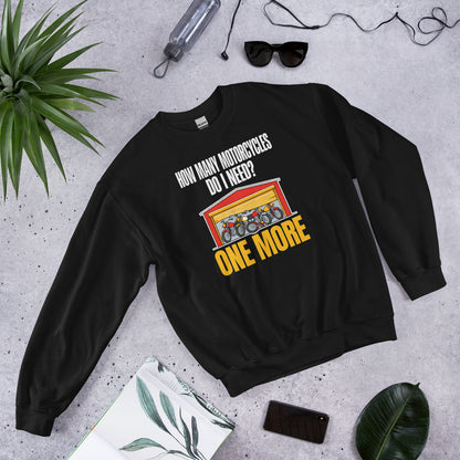 One More funny motorcycle crewneck sweatshirt — Black, flat lay