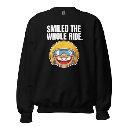 Smiled The Whole Ride funny motorcycle crewneck sweatshirt — Black, front