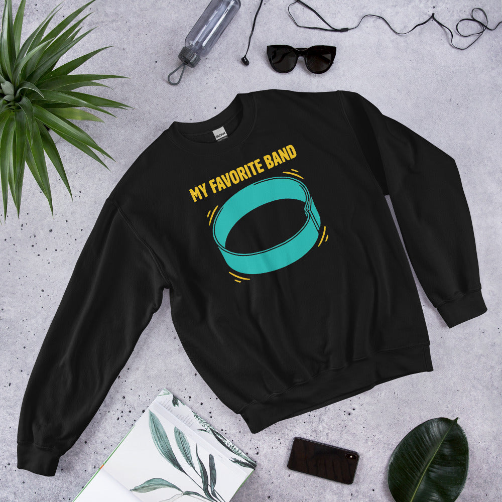My Favorite Band funny physical therapy crewneck sweatshirt — Black, flat lay