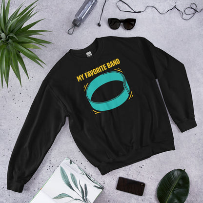 My Favorite Band funny physical therapy crewneck sweatshirt — Black, flat lay