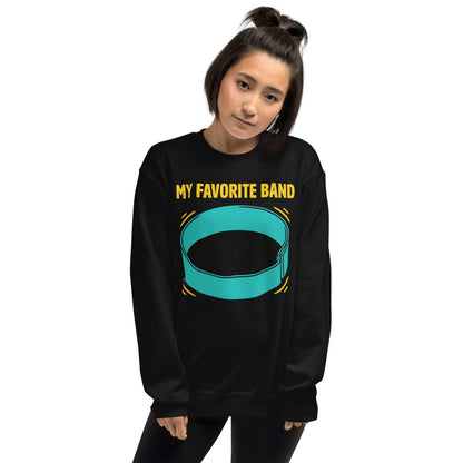 My Favorite Band funny physical therapy crewneck sweatshirt — Black, on model