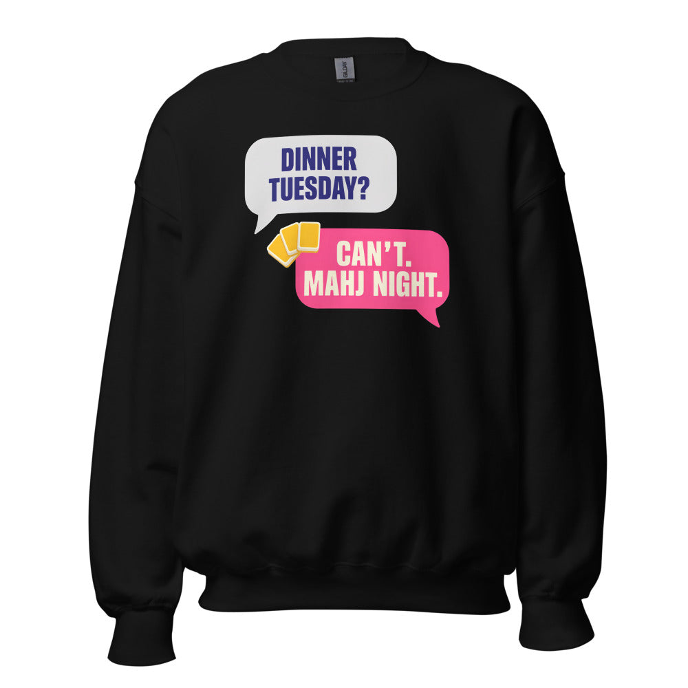 Mahj Night funny mahjong crewneck sweatshirt — Black, front