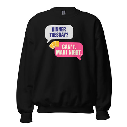 Mahj Night funny mahjong crewneck sweatshirt — Black, front