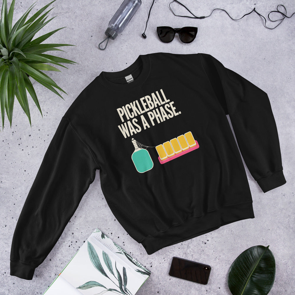 Pickleball Was A Phase funny mahjong crewneck sweatshirt — Black, flat lay