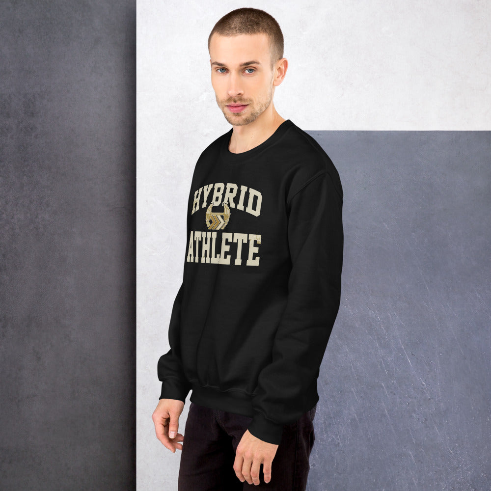 Hybrid Athlete vintage varsity crewneck sweatshirt — Black, on model