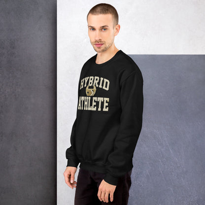 Hybrid Athlete vintage varsity crewneck sweatshirt — Black, on model
