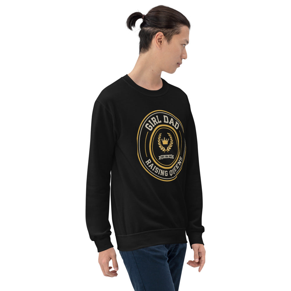 Girl Dad Raising Queens crest crewneck sweatshirt — Black, on model