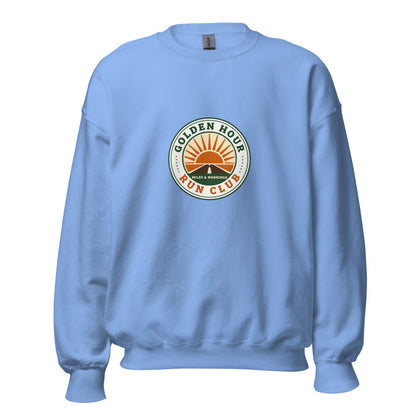 Golden Hour Run Club retro running crewneck sweatshirt — Carolina Blue, front