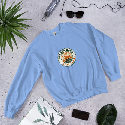 Golden Hour Run Club retro running crewneck sweatshirt — Carolina Blue, front-right