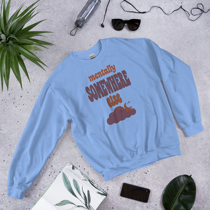 Mentally Somewhere Else soft retro daydream mental health crewneck sweatshirt — Carolina Blue, front-right