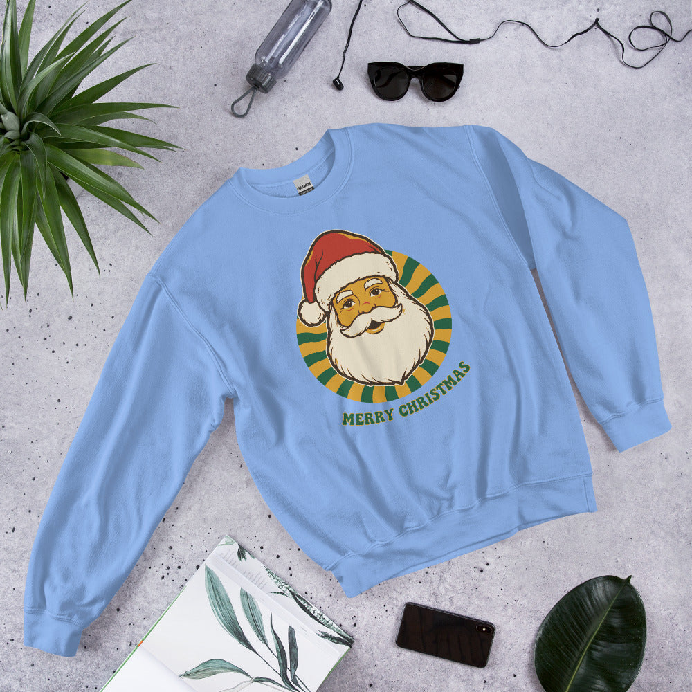 Groovy Santa retro Christmas crewneck sweatshirt — Carolina Blue, front-right