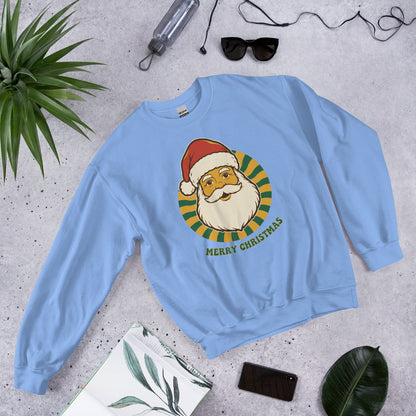 Groovy Santa retro Christmas crewneck sweatshirt — Carolina Blue, front-right